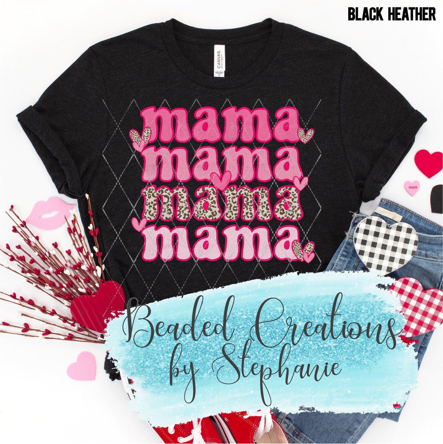 Mama Stacked Leopard Hearts